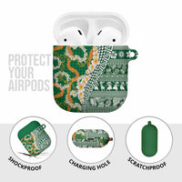 Hawaiian Plumeria Lei AirPods Case Kakau Motifs and Palaka Half Style Green Color - Polynesian Pride