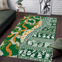 Hawaiian Plumeria Lei Area Rug Kakau Motifs and Palaka Half Style Green Color - Polynesian Pride