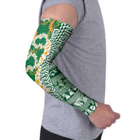 Hawaiian Plumeria Lei Arm Sleeves Kakau Motifs and Palaka Half Style Green Color - Polynesian Pride