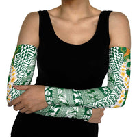 Hawaiian Plumeria Lei Arm Sleeves Kakau Motifs and Palaka Half Style Green Color - Polynesian Pride