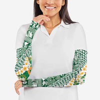 Hawaiian Plumeria Lei Arm Sleeves Kakau Motifs and Palaka Half Style Green Color - Polynesian Pride