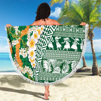 Hawaiian Plumeria Lei Beach Blanket Kakau Motifs and Palaka Half Style Green Color - Polynesian Pride
