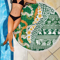 Hawaiian Plumeria Lei Beach Blanket Kakau Motifs and Palaka Half Style Green Color - Polynesian Pride