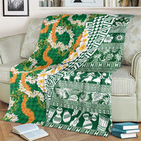 Hawaiian Plumeria Lei Blanket Kakau Motifs and Palaka Half Style Green Color - Polynesian Pride