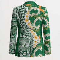 Hawaiian Plumeria Lei Blazer Kakau Motifs and Palaka Half Style Green Color - Polynesian Pride
