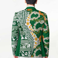 Hawaiian Plumeria Lei Blazer Kakau Motifs and Palaka Half Style Green Color - Polynesian Pride