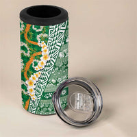 Hawaiian Plumeria Lei 4 in 1 Can Cooler Tumbler Kakau Motifs and Palaka Half Style Green Color - Polynesian Pride
