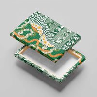 Hawaiian Plumeria Lei Canvas Wall Art Kakau Motifs and Palaka Half Style Green Color - Polynesian Pride
