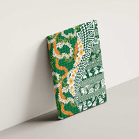 Hawaiian Plumeria Lei Canvas Wall Art Kakau Motifs and Palaka Half Style Green Color - Polynesian Pride