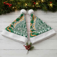 Hawaiian Plumeria Lei Christmas Santa Hat Kakau Motifs and Palaka Half Style Green Color - Polynesian Pride