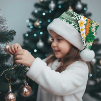 Hawaiian Plumeria Lei Christmas Santa Hat Kakau Motifs and Palaka Half Style Green Color - Polynesian Pride