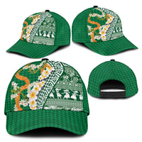 Hawaiian Plumeria Lei Classic Cap Kakau Motifs and Palaka Half Style Green Color LT03 - Polynesian Pride