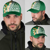 Hawaiian Plumeria Lei Classic Cap Kakau Motifs and Palaka Half Style Green Color LT03 - Polynesian Pride