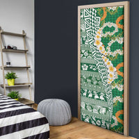Hawaiian Plumeria Lei Door Cover Kakau Motifs and Palaka Half Style Green Color - Polynesian Pride