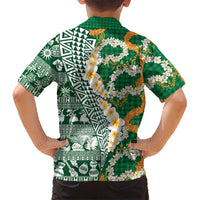 Hawaiian Plumeria Lei Family Matching Mermaid Dress and Hawaiian Shirt Kakau Motifs and Palaka Half Style Green Color LT03 - Polynesian Pride