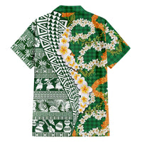 Hawaiian Plumeria Lei Family Matching Puletasi and Hawaiian Shirt Kakau Motifs and Palaka Half Style Green Color - Polynesian Pride