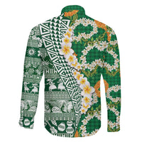 Hawaiian Plumeria Lei Family Matching Puletasi and Hawaiian Shirt Kakau Motifs and Palaka Half Style Green Color - Polynesian Pride