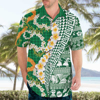 Hawaiian Plumeria Lei Hawaiian Shirt Kakau Motifs and Palaka Half Style Green Color LT03 - Polynesian Pride