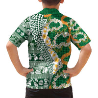 Hawaiian Plumeria Lei Hawaiian Shirt Kakau Motifs and Palaka Half Style Green Color LT03 - Polynesian Pride