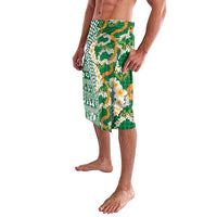 Hawaiian Plumeria Lei Lavalava Kakau Motifs and Palaka Half Style Green Color - Polynesian Pride