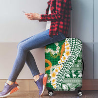 Hawaiian Plumeria Lei Luggage Cover Kakau Motifs and Palaka Half Style Green Color - Polynesian Pride