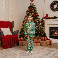 Hawaiian Plumeria Lei Christmas Pajama Set Kakau Motifs and Palaka Half Style Green Color - Polynesian Pride