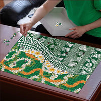 Hawaiian Plumeria Lei Puzzle Kakau Motifs and Palaka Half Style Green Color - Polynesian Pride