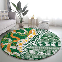 Hawaiian Plumeria Lei Round Carpet Kakau Motifs and Palaka Half Style Green Color - Polynesian Pride