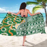 Hawaiian Plumeria Lei Sarong Kakau Motifs and Palaka Half Style Green Color - Polynesian Pride