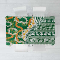 Hawaiian Plumeria Lei Tablecloth Kakau Motifs and Palaka Half Style Green Color - Polynesian Pride