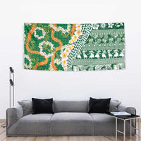 Hawaiian Plumeria Lei Tapestry Kakau Motifs and Palaka Half Style Green Color - Polynesian Pride