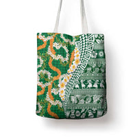 Hawaiian Plumeria Lei Tote Bag Kakau Motifs and Palaka Half Style Green Color - Polynesian Pride