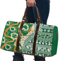 Hawaiian Plumeria Lei Travel Bag Kakau Motifs and Palaka Half Style Green Color - Polynesian Pride