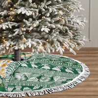 Hawaiian Plumeria Lei Tree Skirt Kakau Motifs and Palaka Half Style Green Color - Polynesian Pride