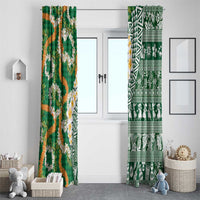 Hawaiian Plumeria Lei Window Curtain Kakau Motifs and Palaka Half Style Green Color - Polynesian Pride