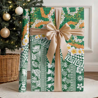 Hawaiian Plumeria Lei Wrapping Paper Kakau Motifs and Palaka Half Style Green Color - Polynesian Pride