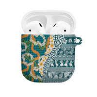 Hawaiian Plumeria Lei AirPods Case Kakau Motifs and Palaka Half Style Turquoise Color - Polynesian Pride
