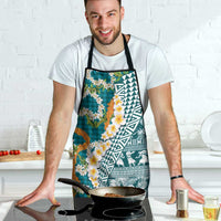 Hawaiian Plumeria Lei Apron Kakau Motifs and Palaka Half Style Turquoise Color - Polynesian Pride
