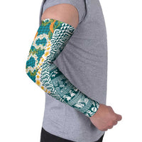 Hawaiian Plumeria Lei Arm Sleeves Kakau Motifs and Palaka Half Style Turquoise Color - Polynesian Pride
