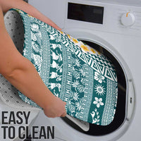 Hawaiian Plumeria Lei Bathroom Set Kakau Motifs and Palaka Half Style Turquoise Color - Polynesian Pride