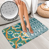 Hawaiian Plumeria Lei Bathroom Set Kakau Motifs and Palaka Half Style Turquoise Color - Polynesian Pride