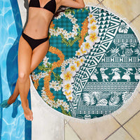 Hawaiian Plumeria Lei Beach Blanket Kakau Motifs and Palaka Half Style Turquoise Color - Polynesian Pride