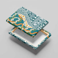 Hawaiian Plumeria Lei Canvas Wall Art Kakau Motifs and Palaka Half Style Turquoise Color - Polynesian Pride