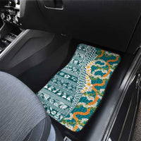 Hawaiian Plumeria Lei Car Mats Kakau Motifs and Palaka Half Style Turquoise Color - Polynesian Pride