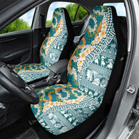 Hawaiian Plumeria Lei Car Seat Cover Kakau Motifs and Palaka Half Style Turquoise Color - Polynesian Pride
