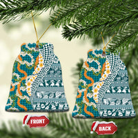 Hawaiian Plumeria Lei Ceramic Ornament Kakau Motifs and Palaka Half Style Turquoise Color - Polynesian Pride