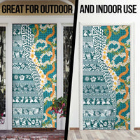 Hawaiian Plumeria Lei Door Cover Kakau Motifs and Palaka Half Style Turquoise Color - Polynesian Pride