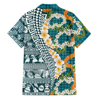 Hawaiian Plumeria Lei Hawaiian Shirt Kakau Motifs and Palaka Half Style Turquoise Color - Polynesian Pride