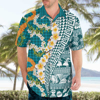 Hawaiian Plumeria Lei Hawaiian Shirt Kakau Motifs and Palaka Half Style Turquoise Color - Polynesian Pride