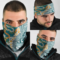 Hawaiian Plumeria Lei Neck Gaiter Kakau Motifs and Palaka Half Style Turquoise Color - Polynesian Pride